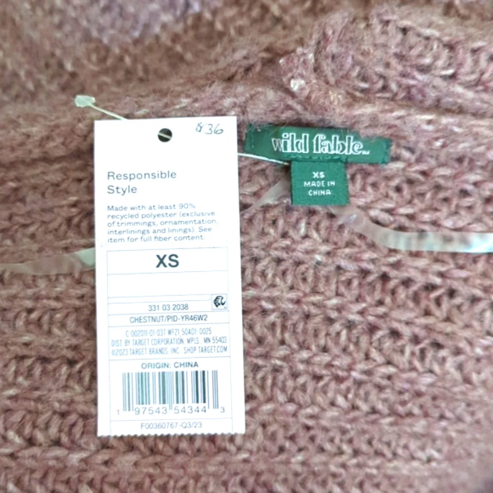 Wild Fable Chestnut Slouchy Ribbed Knit Open Front Hooded Cardigan Size XS